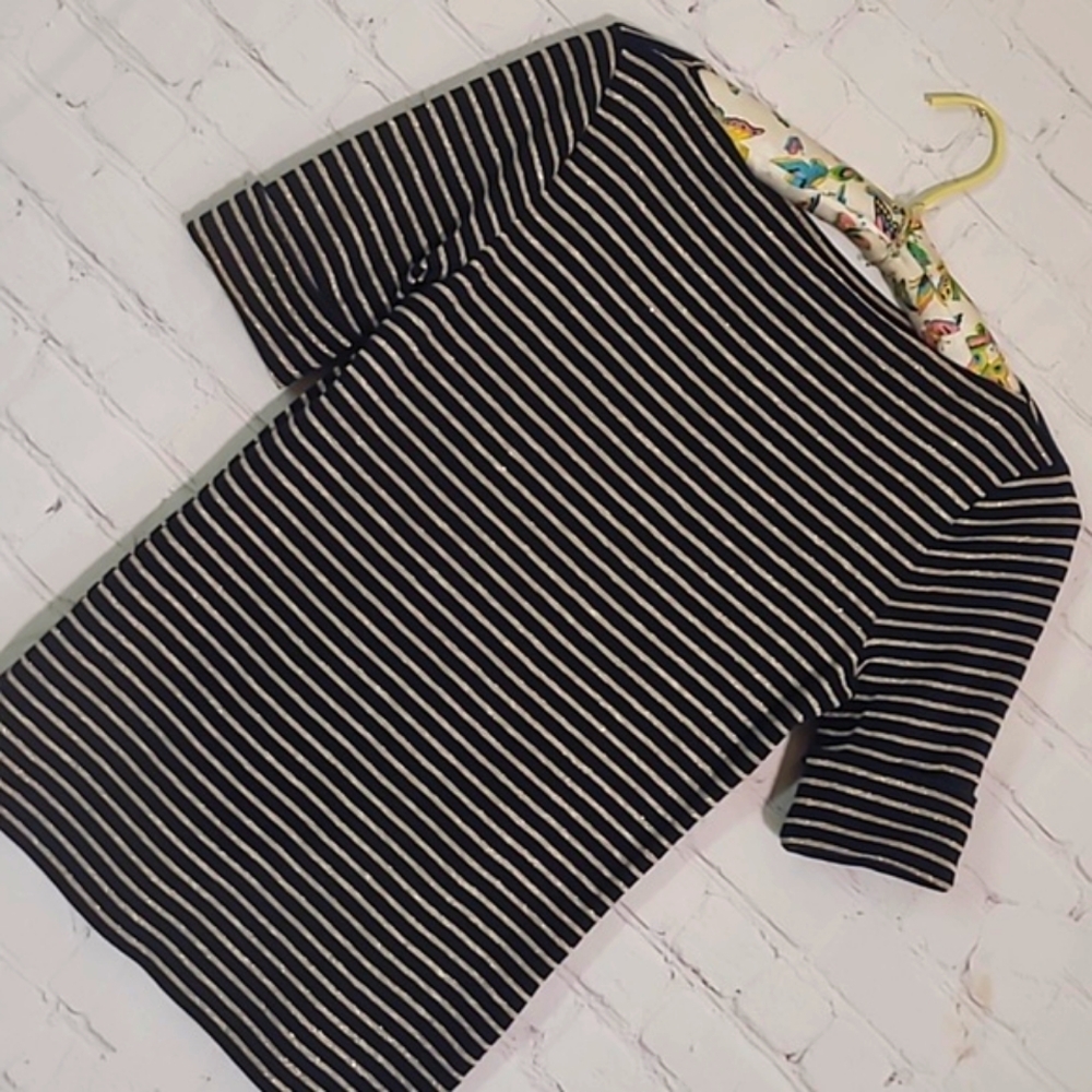Ralph Lauren Green Tag Navy Blue & Gold Striped Quarter Sleeve Top Womens Size S - Picture 7 of 12